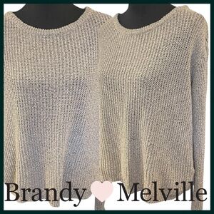 Brandy Melville Light Grey Cotton Scoop Neck Drop Shoulder Sweater (O/S)